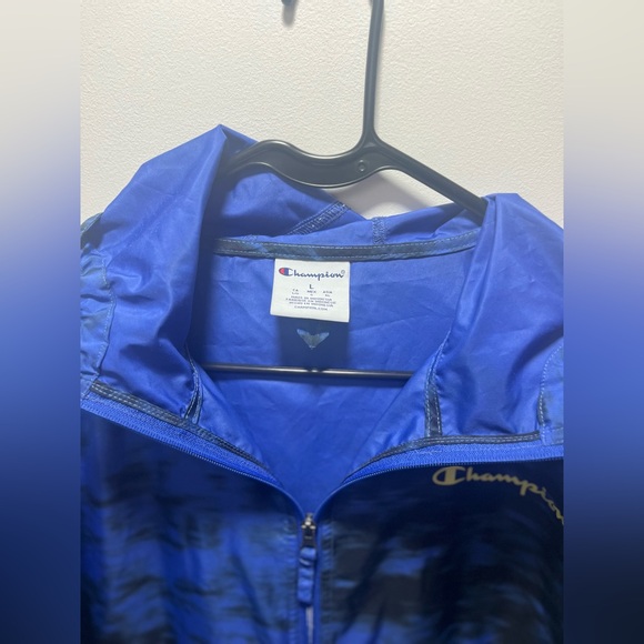 Champion Jacket Windbreaker Half Zip Blue & Black Men’s Size Large L Pocket Logo - Picture 5 of 5